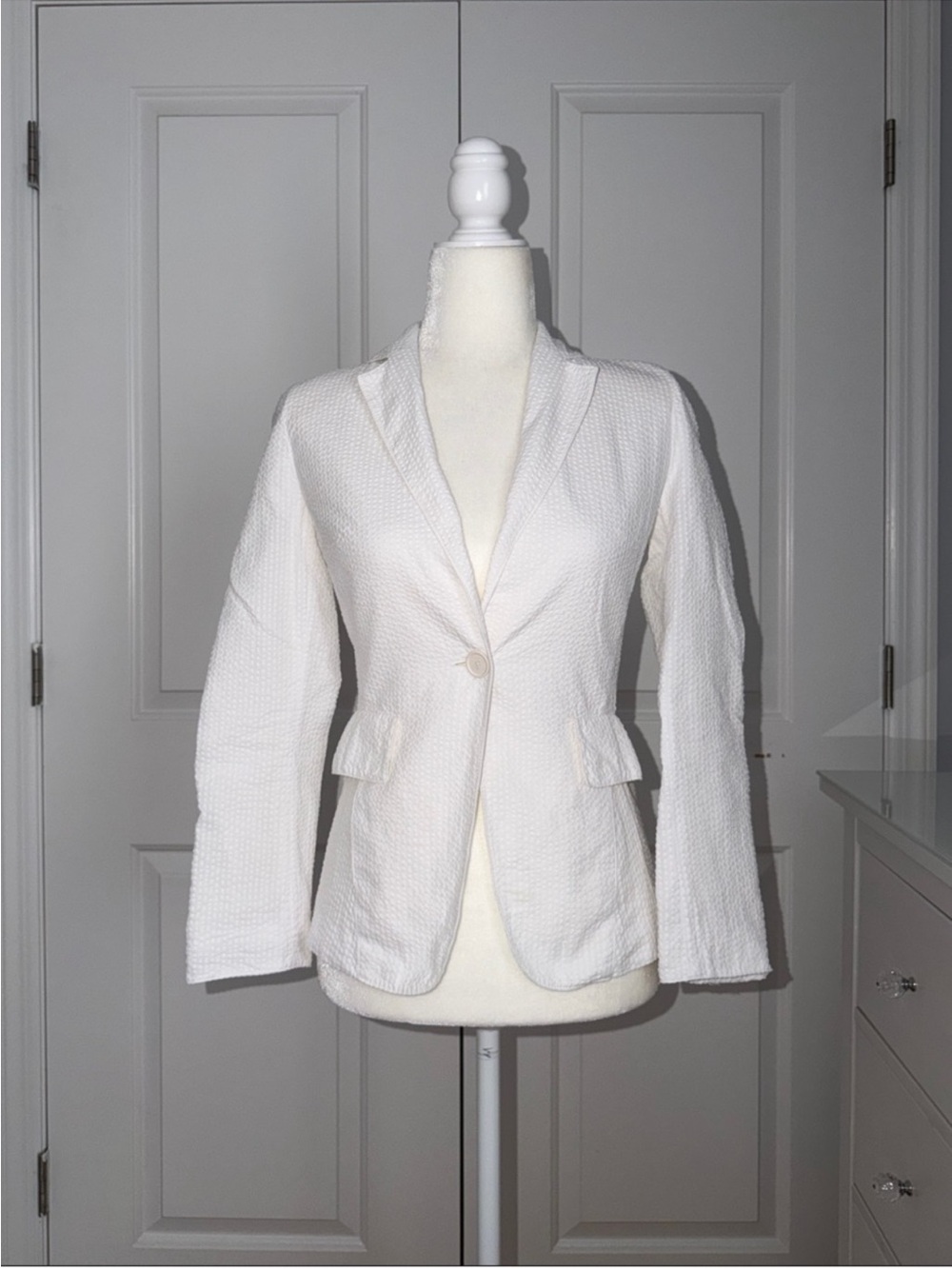 Akris Punto White Textured Single-Button Blazer